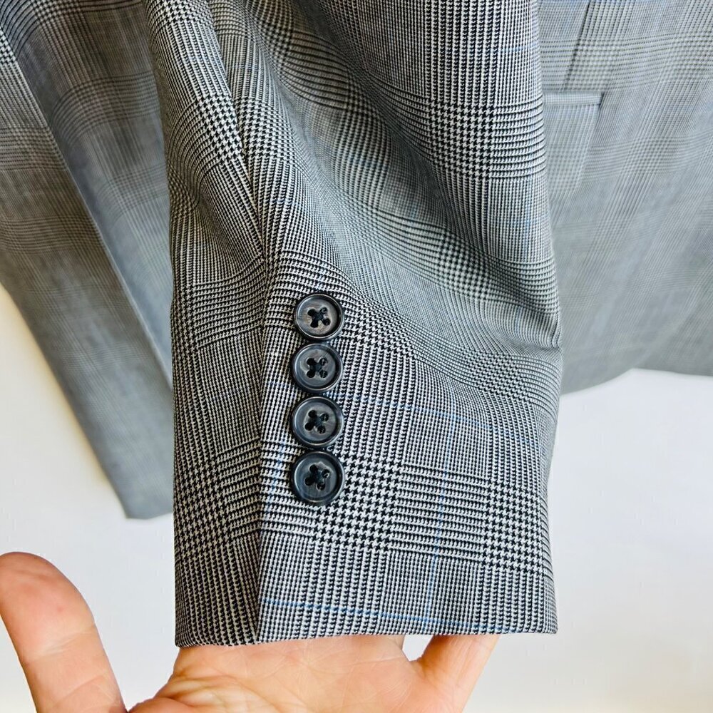 H. Freeman Plaid Suit, Classic Pleated Pants, Black/Gray, View 5